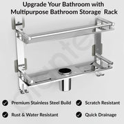 Plantex 5in1 Bathroom Organiser Without Drill/3 Tier Self Adhesive Stainless Steel Shelf/Multipurpose Shelf for Bathroom with Double Soap Dish and Toothbrush Holder(Chrome)