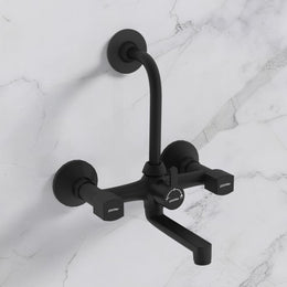 Plantex Wall Mixer for Bathroom 2 in 1 with L-Bend Connecter for Overhead Shower with Brass Spindles/Wall Mixer with Nickel Chrome Mirror Finish/Teflon Tape and Wall Flange-(Black)