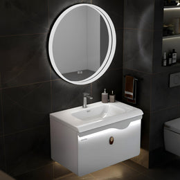 Plantex Unbrekable Plywood Vanity Set for Bathroom/Wall Mount Wash Basin with Cabinet Full Set/Bathroom Organizer with Mirror, Coupling & Cabinet Motion Sensor Light (NZBC - 38)
