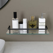 Plantex Premium Frosted Bathroom Glass Shelf/Kitchen/Glass Shelf for Bathroom Wall/Living Room with Brass Railings and Brackets(Transparent, Black – 12 x 6 inches - Pack of 1)