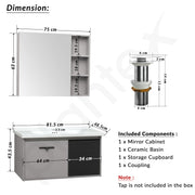 Plantex Unbreakable Plywood Vanity Set for Bathroom/Undermount Wash Basin with Cabinet Full Set/Bathroom Organizer with Mirror, Coupling & Cabinet (NZBC-11)