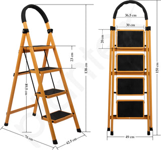 Plantex Premium GI 4-Step Steel Ladder for Home - Wide Anti Skid Step Ladder - 150 kg Capacity (Yellow)