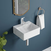 Plantex Ceramic Basin with Stainless Steel Pillar Cock/Wall Hung Basin/Deck Mount Tap/Basin for Bathroom - (Cuba - Combo)