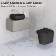 Plantex Ceramic Wall-hung Commode with Table-Top Wash Basin for Bathroom/Rimless Washdown Western Toilet/Bathroom Wash Basin - P Trap Commode - Black