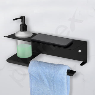 Plantex Shelf for Bathroom/Stainless Steel 3in1 Shelf/Liquid Soap Dispenser/Napkin Holder/Multipurpose Shelf for Home/Office/Hotel - Pack of 1 (Black)