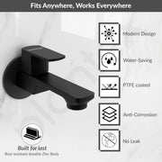 Plantex Single Lever Long Body Bib Tap for Bathroom with Water Saving Aerator/Tap for Wash Basin with Brass Spindle/Wall Mount Bib Tap with Wall Flange and Teflon Tape (SAGA-Black)