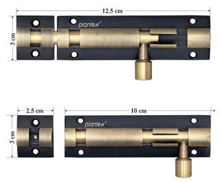 Plantex Heavy Duty 4-inch Joint-Less Tower Bolt for Wooden and PVC Doors for Home Main Door/Bathroom/Windows/Wardrobe - Pack of 8 (703, Brass Antique and Black)
