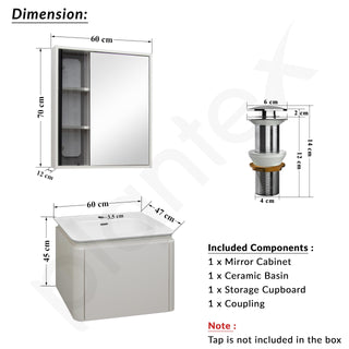 Plantex Plywood Rectangle Vanity with Basin/Unbrekable Wash Basin with Cabinet/Bathroom Organizer for Home with Coupling, Mirror and Cabinet Motion Sensor Light (NZBC-13)