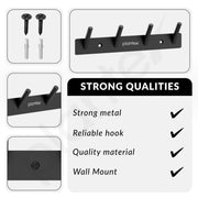 Plantex Wall Hooks for Hanging Cloth/Stainless Steel Towel Hangers/Bathroom Robe Hooks/Door Hangers/Round Wall Hook/Hook Rail for Hanging Keys - 4 Hooks (Pack of 1, Z-Black)