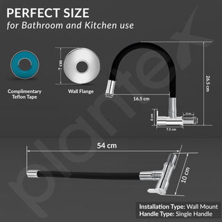 Plantex Pure Brass Kitchen Sink Tap with Brass Wall Flange and Teflon Tape/Wall Mount Kitchen Sink Faucet with Water Saving Aerator - 7 Year Warranty-(FLO-810B)