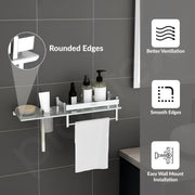 Plantex Stainless Steel 4in1 Multipurpose Bathroom Shelf/Bathroom Steel Rack with Soap Dish, Towel Rod and Tumbler Holder-Chrome (18x5 inches)