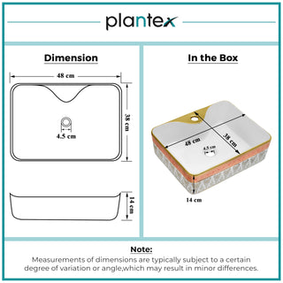 Plantex Ceramic Designer Washbasin for Bathroom/Countertop Basin/Rectangle Tabletop Wash Basin for Restaurant/Hotel (19 x 15 x 5.5 Inch-White & Gold)