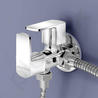 Plantex 2 in 1 Angle Valve with Brass Spindle/Angle Cocke for Bathroom/2 Way Angle Valve Wall Flange and Teflon Tape - Pack of 1 (Saga, Chrome)