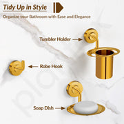 Plantex 304 Grade Stainless Steel Bathroom Accessories Set of 5 - Towel Rod/Hand Napkin Hanger for Wash Basin/Soap Case/Toothbrush Holder/Robe Hook - Daizy (Golden)