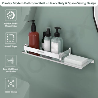 Plantex Stainless Steel Bathroom Shelf with Soap Dish/2in1 Multipurpose Shelf for Bathroom/Bathroom Shelf Rack (15x5 Inches) – Pack of 1