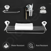 Plantex High-Grade Stainless Steel 4pcs Bathroom Accessories Set- Towel Rack/Tumbler Holder/Soap Dish Stand/Napkin Ring/Bathroom Organiser Set of 4(Chrome)