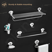 Plantex High Grade Stainless Steel Bathroom Accessories Set of 6/Foldable Towel Rack/Towel Rod/Napkin Ring/Tumbler Holder/Soap Dish/Robe Hook-(Silver,Set of 6)