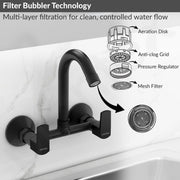 Plantex Sink Mixer Tap for Kitchen with 360Â° Swivel Spout/Hot and Cold Water Tap with Wall Flange and Teflon Tape/Brass Spindle Sink Tap (Saga-Black)