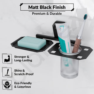 Plantex 2in1 Soap Dish with Tumbler Holder for Bathroom/304 Grade Stainless Steel Soap Holder with Toothbrush Holder/Bathroom Accessories - Pack of 1 (PMB-2409, Z-Black)
