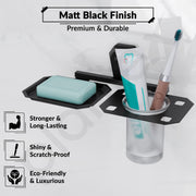 Plantex 2in1 Soap Dish with Tumbler Holder for Bathroom/304 Grade Stainless Steel Soap Holder with Toothbrush Holder/Bathroom Accessories - Pack of 1 (PMB-2409, Z-Black)