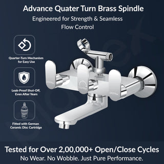 Plantex Pure Brass Telephonic Wall Mixer with Crutch Arranging of Hot & Cold Water/Mixer Tap for Bathroom with Water Saving Aerator and Brass Wall Flange -(Orn-217-Chrome)