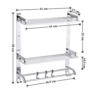 Plantex Stainless Steel Bathroom Organizer/Multipurpose 3 Tier Bathroom Shelf with Towel Hanger and Hooks/Shelf for Washroom