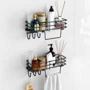 Plantex Self Adhesive Bathroom Shelf/GI Steel Bathroom Shelf with Hook and Napkin Holder/Bathroom Organizer Without Drill/Bathroom Accessories- Pack of 2 (Black)