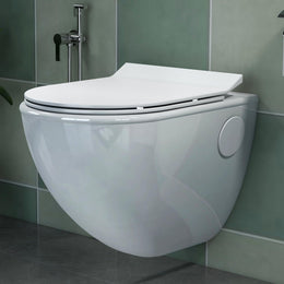 Plantex Platinum Ceramic Commode for Toilet/Rimless Wall Hung Western Toilet/Bathroom Commode With Soft Closing Toilet Seat - P Trap (White)