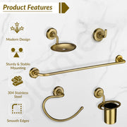 Plantex 304 Grade Stainless Steel Bathroom Accessories Set of 5 - Towel Rod/Hand Napkin Hanger for Wash Basin/Soap Case/Toothbrush Holder/Robe Hook - Daizy (Brass Antique)
