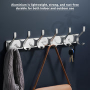 Plantex Aluminum Hook Rail with 6 Hooks for Bathroom/Kitchen- Door Hanger for Clothes/Towel - Pack of 3 (6 Hooks, Chrome)