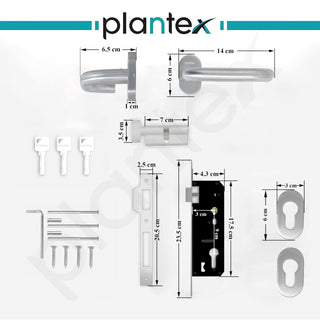 Plantex Aluminum Door Lock/Mortise Lock for Door/Robust Door Handle for Home with Lock Body & Cylinder - (Round, DTM-639-Satin)