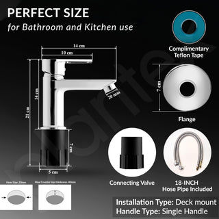 Plantex Single Lever Basin Mixer Tap/Pure Brass Pillar Tap for Wash Basin/Hot and Cold Water Tap for Basin/Short Body Water Tap - Pack of 1 (Chrome, 3226)