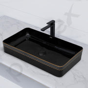 Plantex Table Top Wash Basin for Bathroom/Designer Ceramic Basin/Rectangle Countertop Vessel Sink Basin for Home/Office/Hotel (Black - 14 x 24 x 4 Inch)