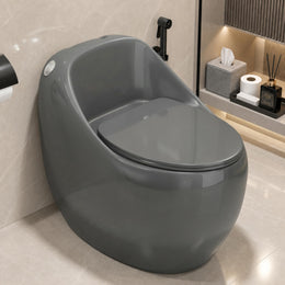 Plantex Imported Ceramic Western Toilet/Rimless Commode for Toilet/Siphonic Vacuum Jet Flush One Piece Commode With Soft Close Toilet Seat - S Trap Outlet (Glossy Grey)