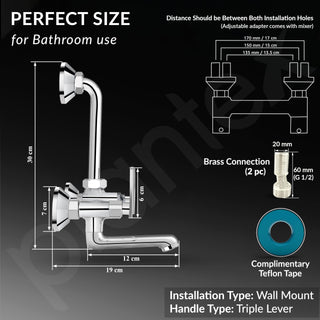 Plantex 2 in 1 Wall Mixer for Bathroom/Mixer L-Bend Provision for Overhead/Mixer Tap for Bathroom with Water Saving Nozzle and Wall Flange (3515, Chrome)
