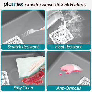 Plantex Kitchen Sink/Quartz Single Bowl Kichen Sink with Hose Pipe and Square Coupling/Under Mount Kitchen Sink - (Grey, 21 x 18 inch)