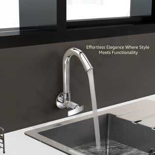 Plantex Sink Tap for Kitchen Basin with Water-Efficient Tap Aerator/Brass Spindle Kitchen Sink Tap with Wall Flange with Teflon Tape/Wash Basin Tap-(SMR-1267-Chrome)