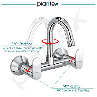 Plantex Pure Brass Sink Mixer Tap Hot and Cold with 360° Swivel Spout/Kitchen Sink Tap with Brass Wall Flange and Teflon Tape-7 Year Warranty by Plantex (ORN-214-Chrome)