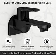 Plantex Pure Brass ORN-201 Bib Cock Water Tap with Brass Wall Flange & Teflon Tape/Bib Tap with Water Saving Aerator-7 Year Warranty (PVD Black)