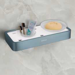 Plantex Aluminium and Acrylic Soap Holder with Tumbler Holder/Soap Dish with Toothbrush Holder for Bathroom - (Grey and Milky White)