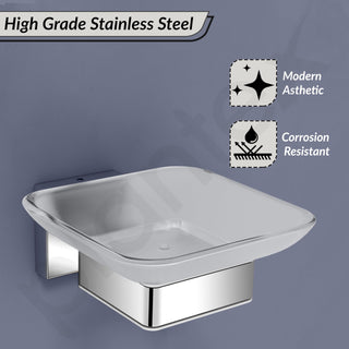 Plantex Stainless Steel Glass Soap Holder for Bathroom/Soap Dish/Soap Case/Soap Stand for Kitchen/Bathroom Accessories - Pack of 1 (Aqua, Chrome)