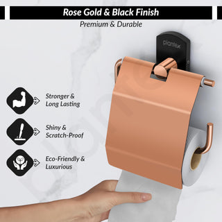 Plantex 304 Stainless Steel Toilet Paper Holder/Tissue Paper Roll Holder for Bathroom/Washroom/Bathroom Accessories -Parv (Rose Gold & Black)