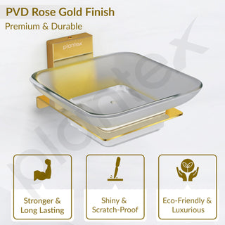 Plantex 304 Grade Stainless Steel Glass Soap Dish/Soap Stand/Soap Holder/Bathroom Accessories - Crystal (PVD Gold)