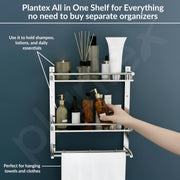 Plantex Bathroom Organizer with Drill/Stainless Steel Bathroom Rack Shelf with Towel Holder/Towel Rod and Hooks (3-Tier, Chrome)