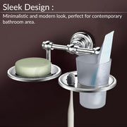 Plantex Platinum Stainless Steel 304 Grade Skyllo 2in1 Soap Dish with Tumbler Holder/Soap Stand/Tooth Brush Holder/Bathroom Accessories(Chrome) - Pack of 1