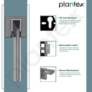 Plantex Triple Security Door Lock for Home/Main Door Lock Set with 3 Years of Warranty/Mortise Lock for Door with Brass Lock Body & Cylinder(Satin Black & Matt Finish)