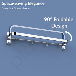 Plantex Anti Rust 304 Grade Stainless Steel Folding Single Towel Rod with Hooks/Towel Holder for Bathroom/Hanger/Stand/Bathroom Accessories - (24 Inch-Chrome)