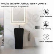 Plantex Pedestal Wash Basin/Acrylic Resin & Quartz Free Standing Wash Basin/Square Basin for Bathroom/Home/Office/Hotel - (10049, Black)