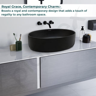 Plantex Ceramic Washbasin for Bathroom/Countertop Bathroom Basin/Oval Tabletop Wash Basin for Office/Restaurant (Charcoal Black - 21.5 x 16 x 5 Inch)