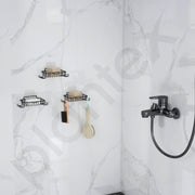 Plantex Stainless Steel Soap Holder With Hook For Bathroom/Soap Case With Towel Hanger/Gi Steel Soap Dish With Cloth Hanger/Bathroom Accessories - Pack Of 3 (Black)